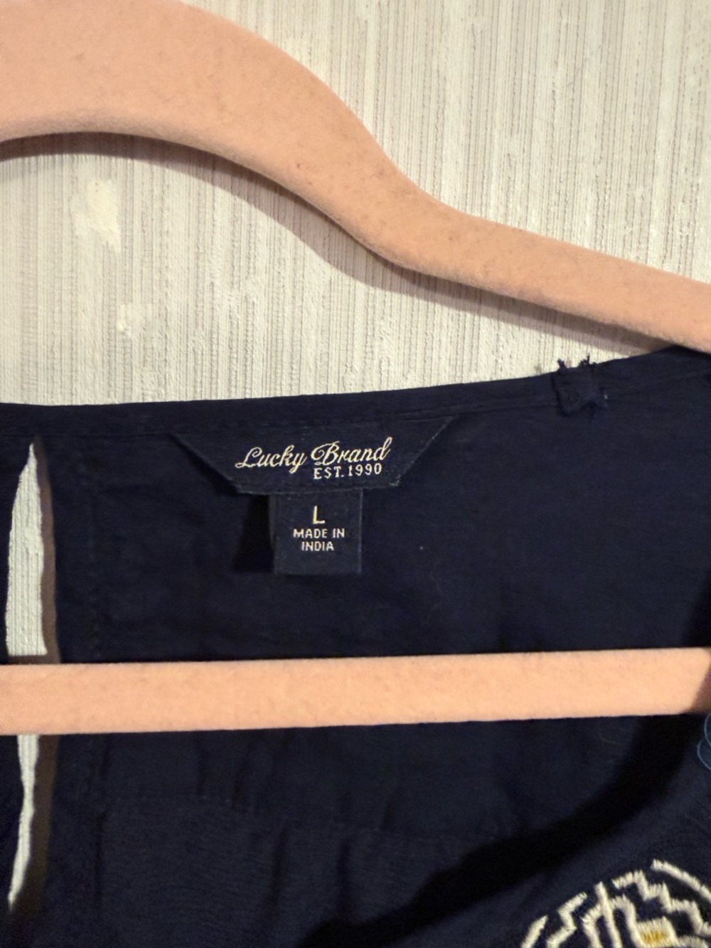 Lucky Brand Navy Blue Embroidered Peasant Blouse - Picture 6 of 8